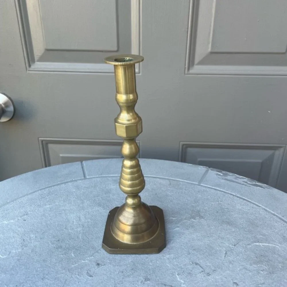 Pair of Antique Beehives Brass Candlesticks